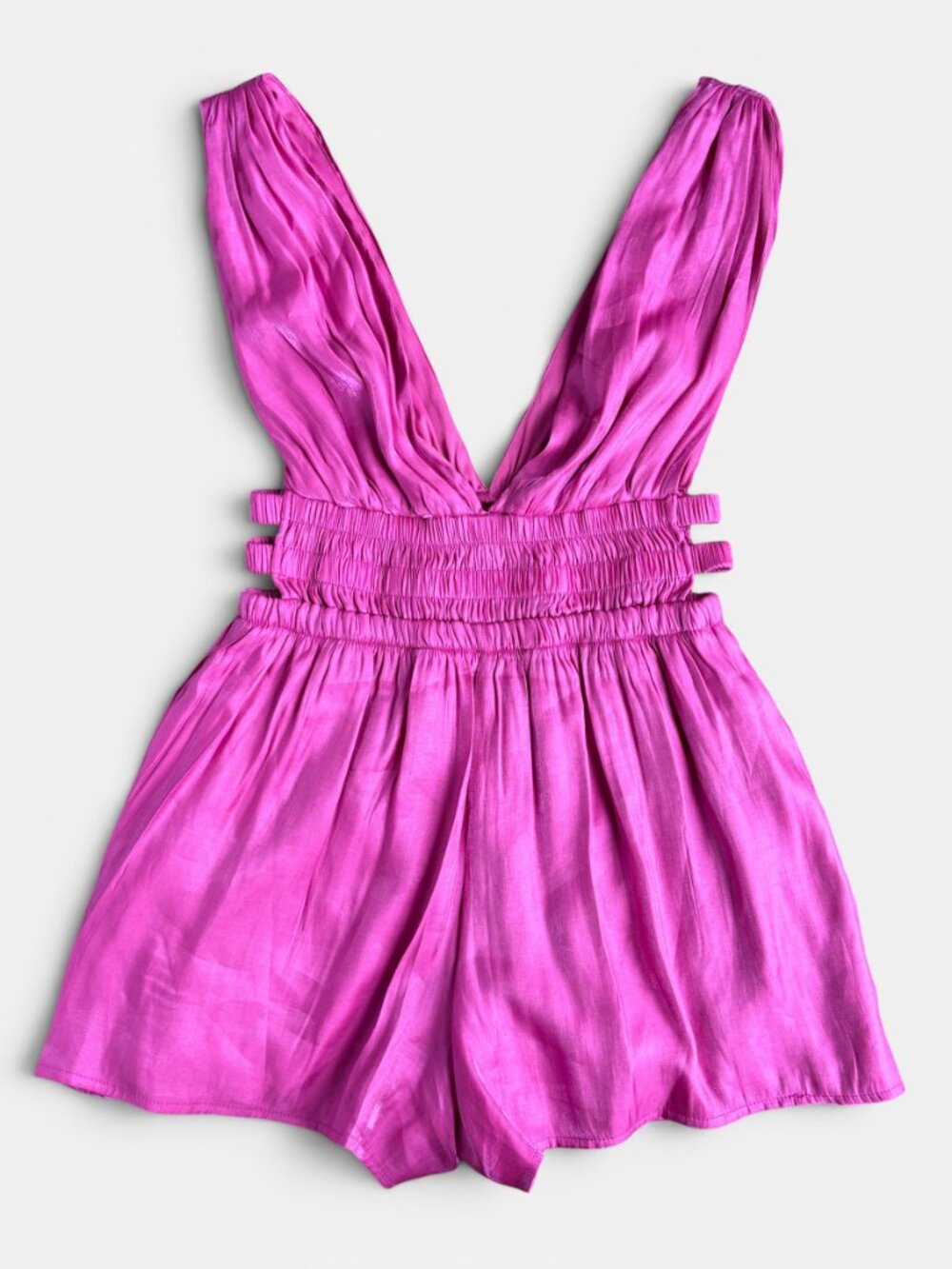 Stiletto's Pink Smocked Plunge Romper - Picture 3 of 16